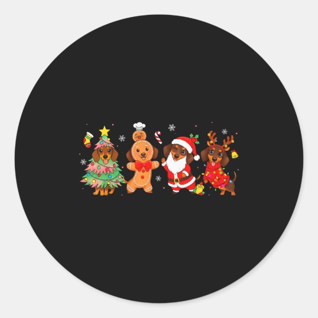 Cute Dachshund Dogs Christmas Tree Gingerbread San Classic Round Sticker (Front)