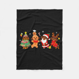 Cute Dachshund Dogs Christmas Tree Gingerbread San Fleece Blanket