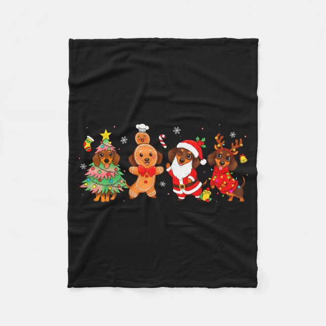 Cute Dachshund Dogs Christmas Tree Gingerbread San Fleece Blanket (Front)