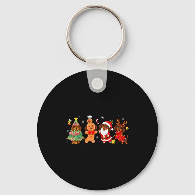 Cute Dachshund Dogs Christmas Tree Gingerbread San Key Ring (Front)