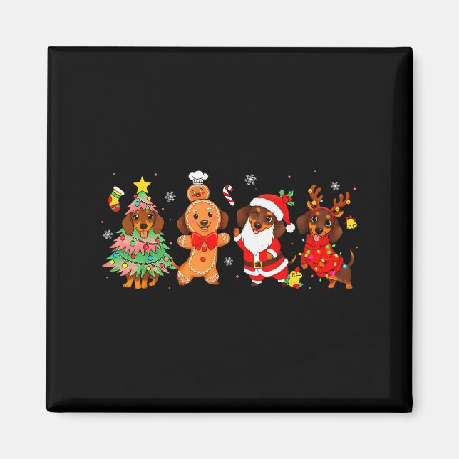 Cute Dachshund Dogs Christmas Tree Gingerbread San Magnet (Front)