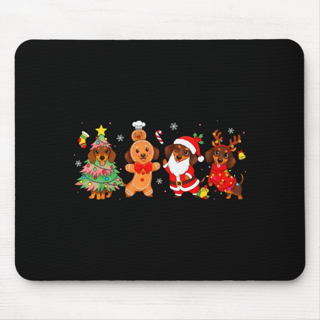 Cute Dachshund Dogs Christmas Tree Gingerbread San Mouse Mat (Front)