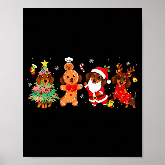 Cute Dachshund Dogs Christmas Tree Gingerbread San Poster (Front)