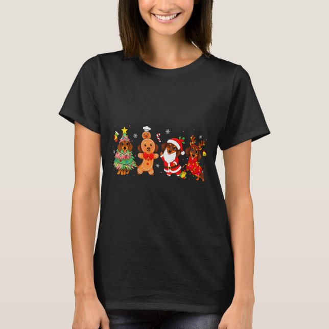 Cute Dachshund Dogs Christmas Tree Gingerbread San T-Shirt (Front)