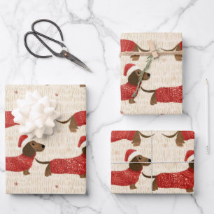 Cute Dachshund Dogs Red Sweaters Christmas Wrapping Paper Sheet