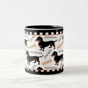 Cute Dachshund Doxie Black and Tan Pattern Two-Tone Coffee Mug
