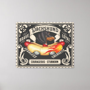Cute Dachshund Driving Flaming Hot dog Car Canvas Print
