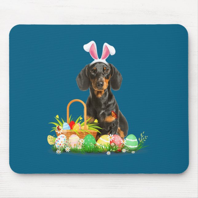 Cute dachshund easter day bunny eggs easter costum mouse mat (Front)