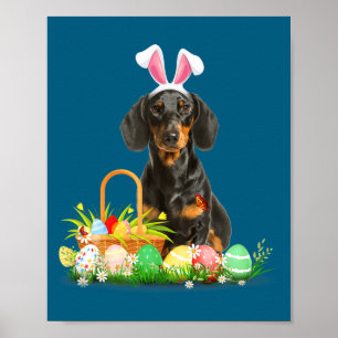Cute dachshund easter day bunny eggs easter costum poster