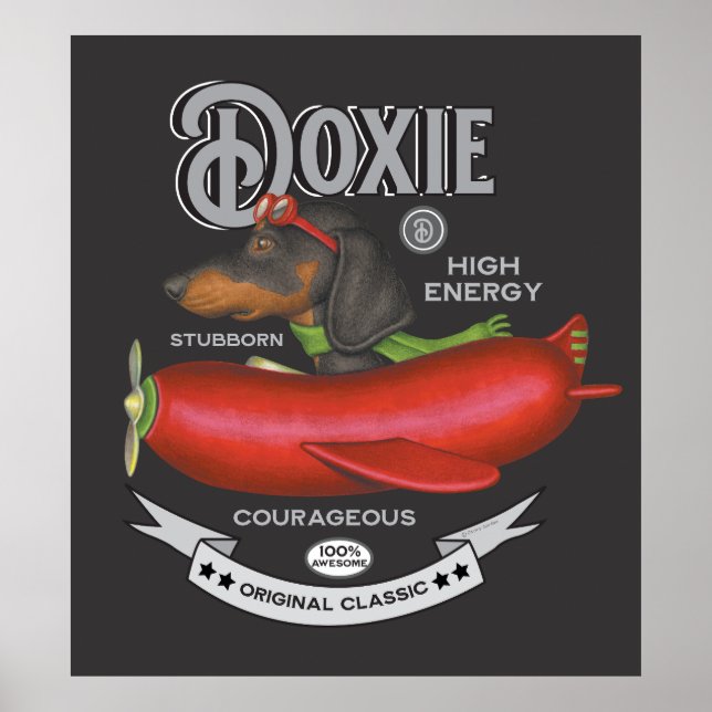 Cute Dachshund Flying Sausage-Shaped Plane Poster (Front)