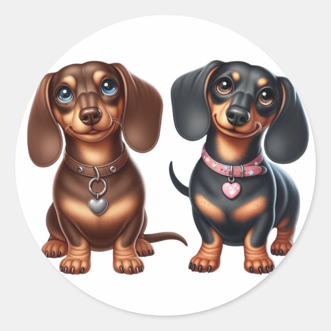 Cute dachshund friends classic round sticker (Front)