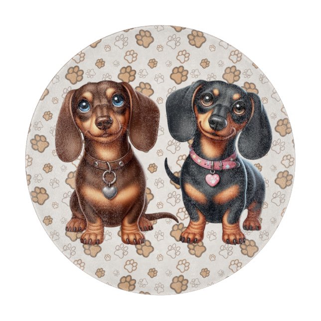 Cute dachshund friends cutting board (Front)