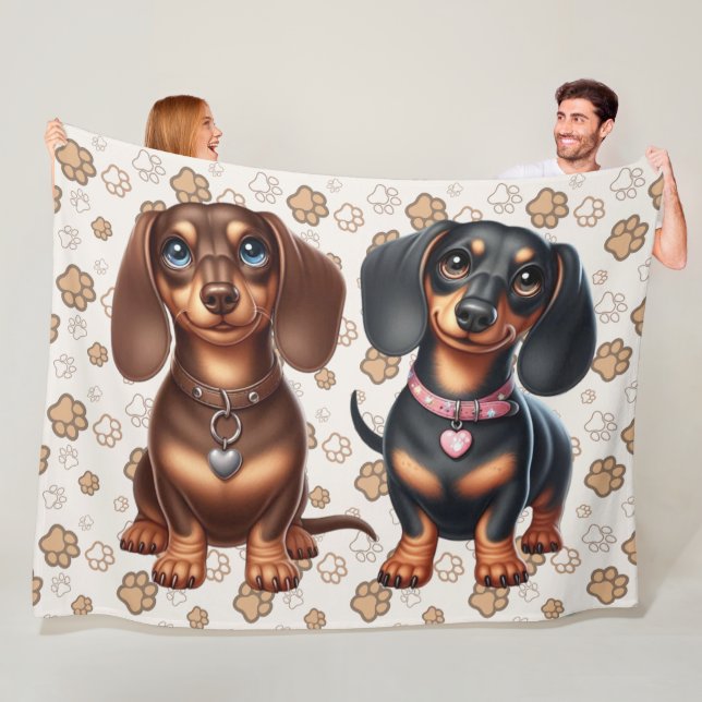 Cute dachshund friends fleece blanket (In Situ)