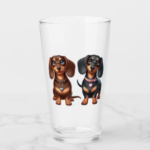 Cute dachshund friends glass