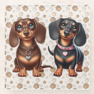 Cute dachshund friends glass coaster