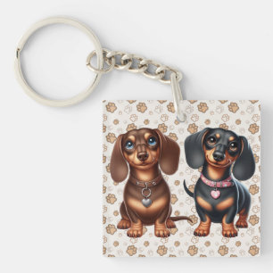 Cute dachshund friends key ring