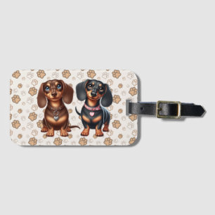 Cute dachshund friends luggage tag