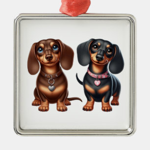 Cute dachshund friends metal tree decoration