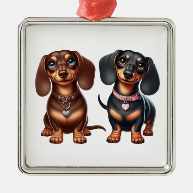 Cute dachshund friends metal tree decoration (Front)