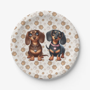 Cute dachshund friends paper plate
