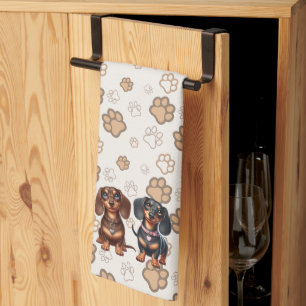 Cute dachshund friends tea towel