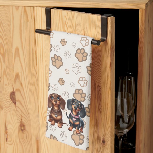 Cute dachshund friends tea towel (Thirds Fold)