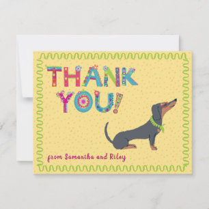 Cute Dachshund Fun Colourful Floral Letters Thank You Card