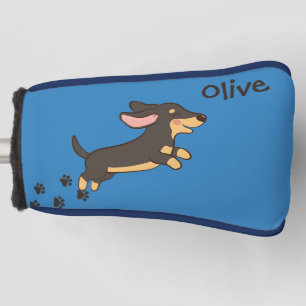 Cute Dachshund Golf Paw Prints Blue with Name Head Cover