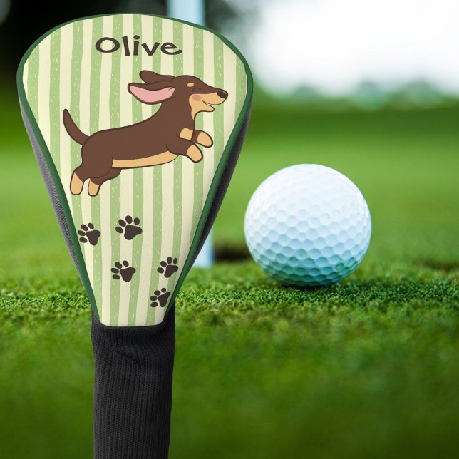 Cute Dachshund Golf Paw Prints Green Stripes with  Head Cover (Creator Uploaded)