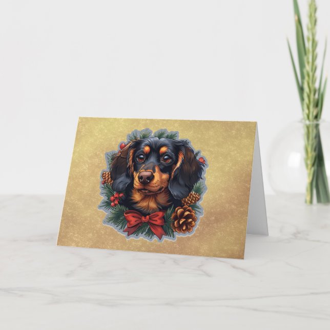 Cute Dachshund Holiday Christmas Card (Front)