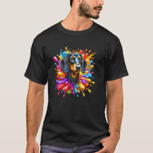 Cute Dachshund in Colourful Paint Splashes T-Shirt