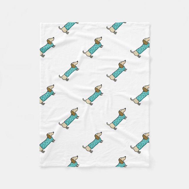Cute dachshund in mint blue fleece blanket (Front)