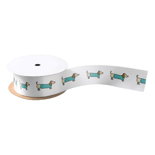 Cute dachshund in mint blue satin ribbon (Spool)