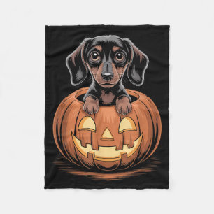 Cute Dachshund In Pumpkin Funny Wiener Dog Fleece Blanket