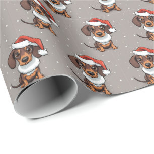 Cute Dachshund in Santa Hat Christmas Gift Wrap