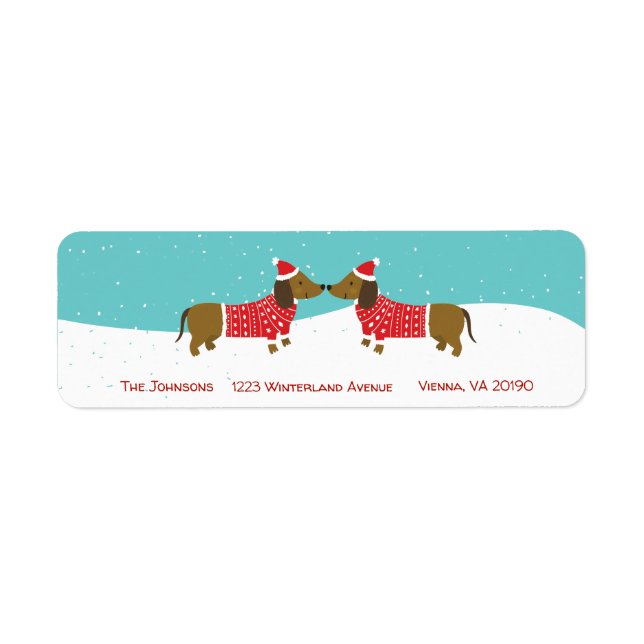 Cute dachshund in the snow Christmas return label (Front)