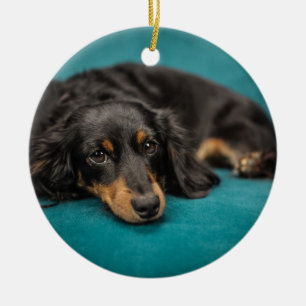 Cute Dachshund Laying Down Ceramic Tree Decoration