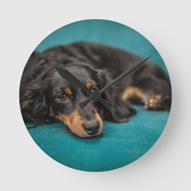 Cute Dachshund Laying Down Round Clock (Front)