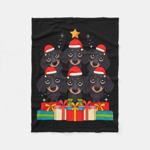 Cute Dachshund Le Doxie Christmas Tree Xmas Hat Lo Fleece Blanket