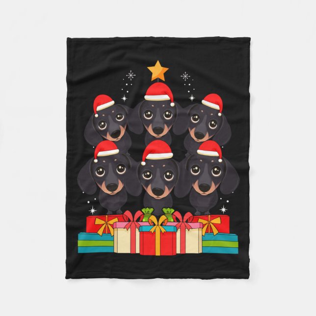 Cute Dachshund Le Doxie Christmas Tree Xmas Hat Lo Fleece Blanket (Front)