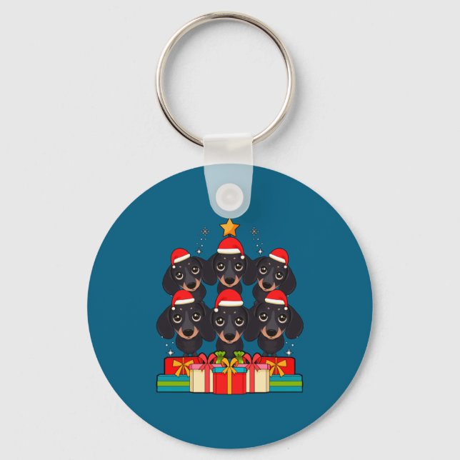 Cute Dachshund Le Doxie Christmas Tree Xmas Hat Lo Key Ring (Front)
