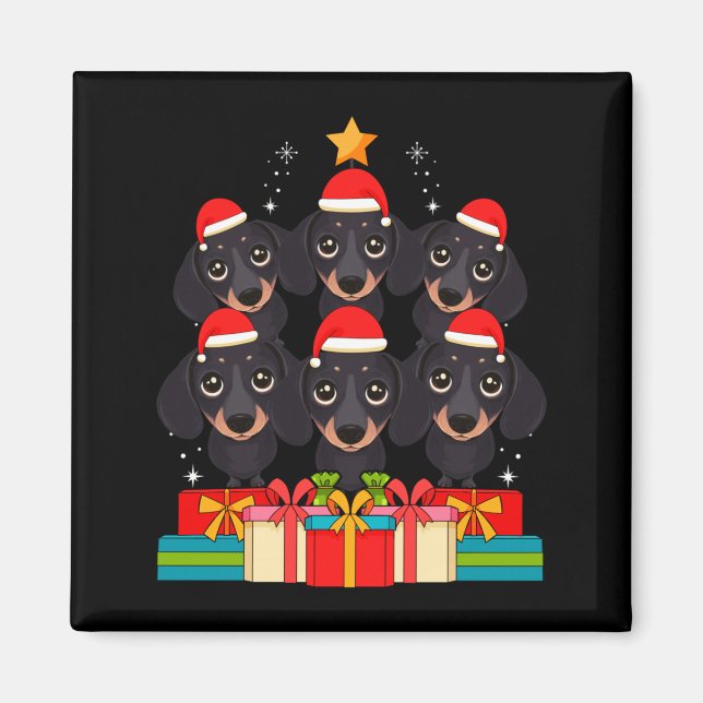 Cute Dachshund Le Doxie Christmas Tree Xmas Hat Lo Magnet (Front)