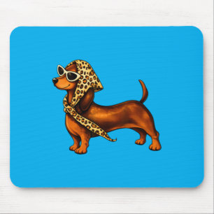 Cute Dachshund Leopard With Sunglasses Funny Mouse Mat