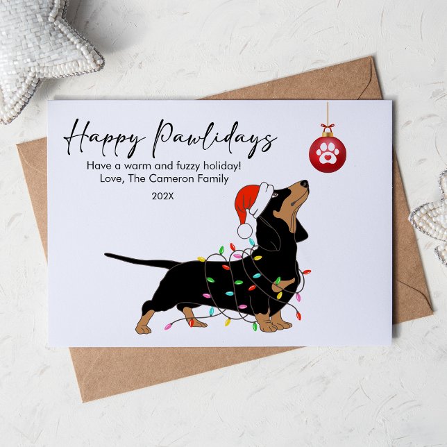 Cute Dachshund Lights Pet Lover Christmas Flat Holiday Card (Creator Uploaded)
