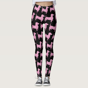 Cute Dachshund made up of Little Pink Hearts Leggings