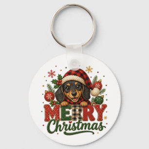 Cute Dachshund Merry Christmas Key Ring