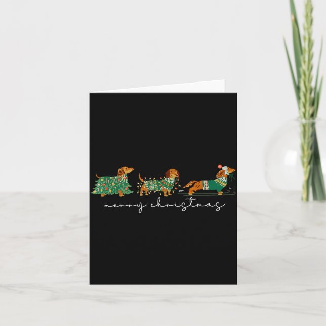 Cute Dachshund Merry Christmas Weiner Dog Lover Xm Card (Front)