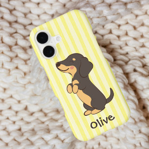 Cute Dachshund Name Yellow Vintage Stripes