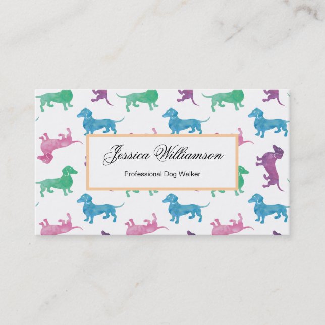 Cute Dachshund Pastel Coloured Dog Walker Business Card (Front)