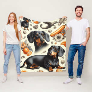 Cute Dachshund Pattern Fleece Blanket